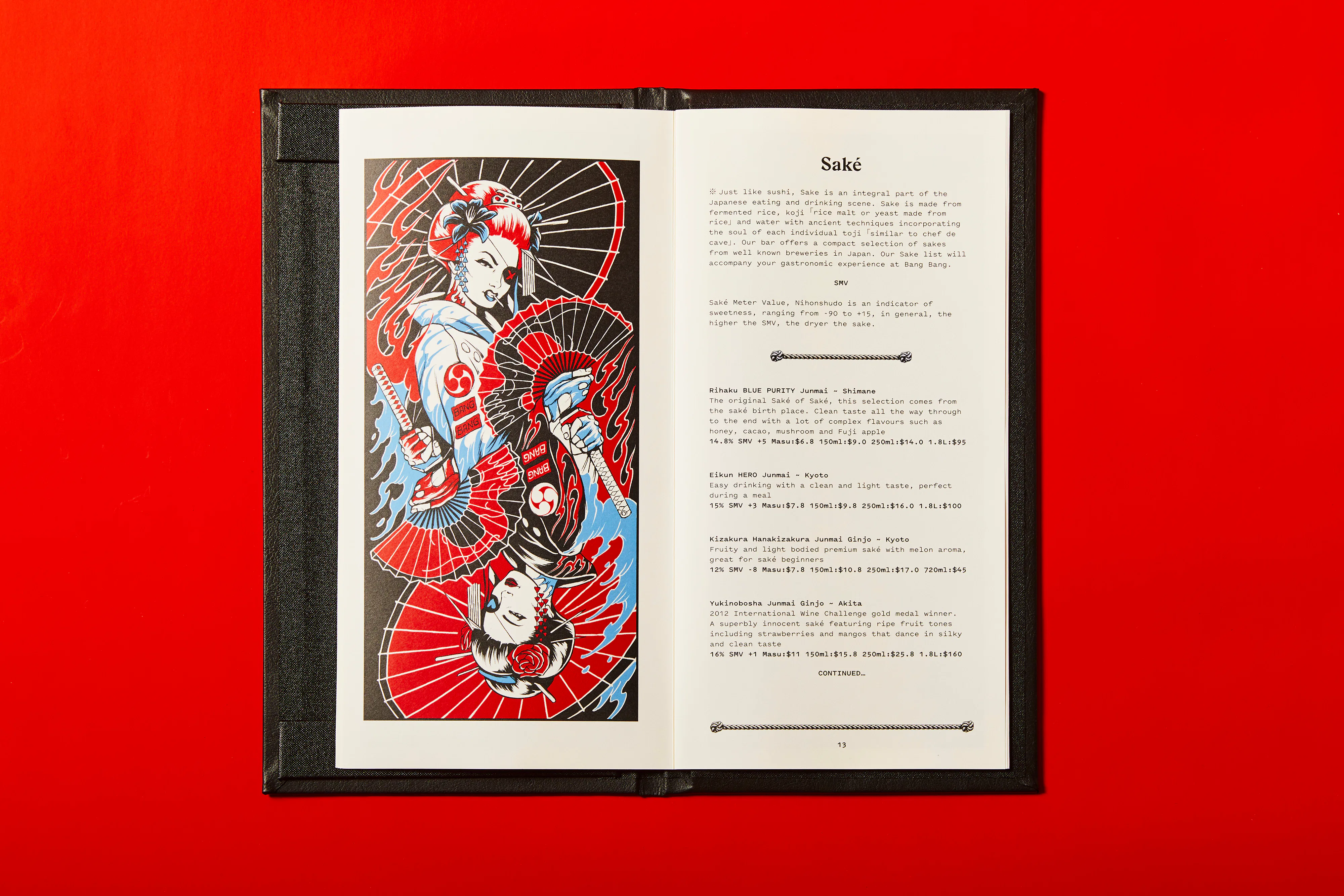 Bang Bang drinks menus