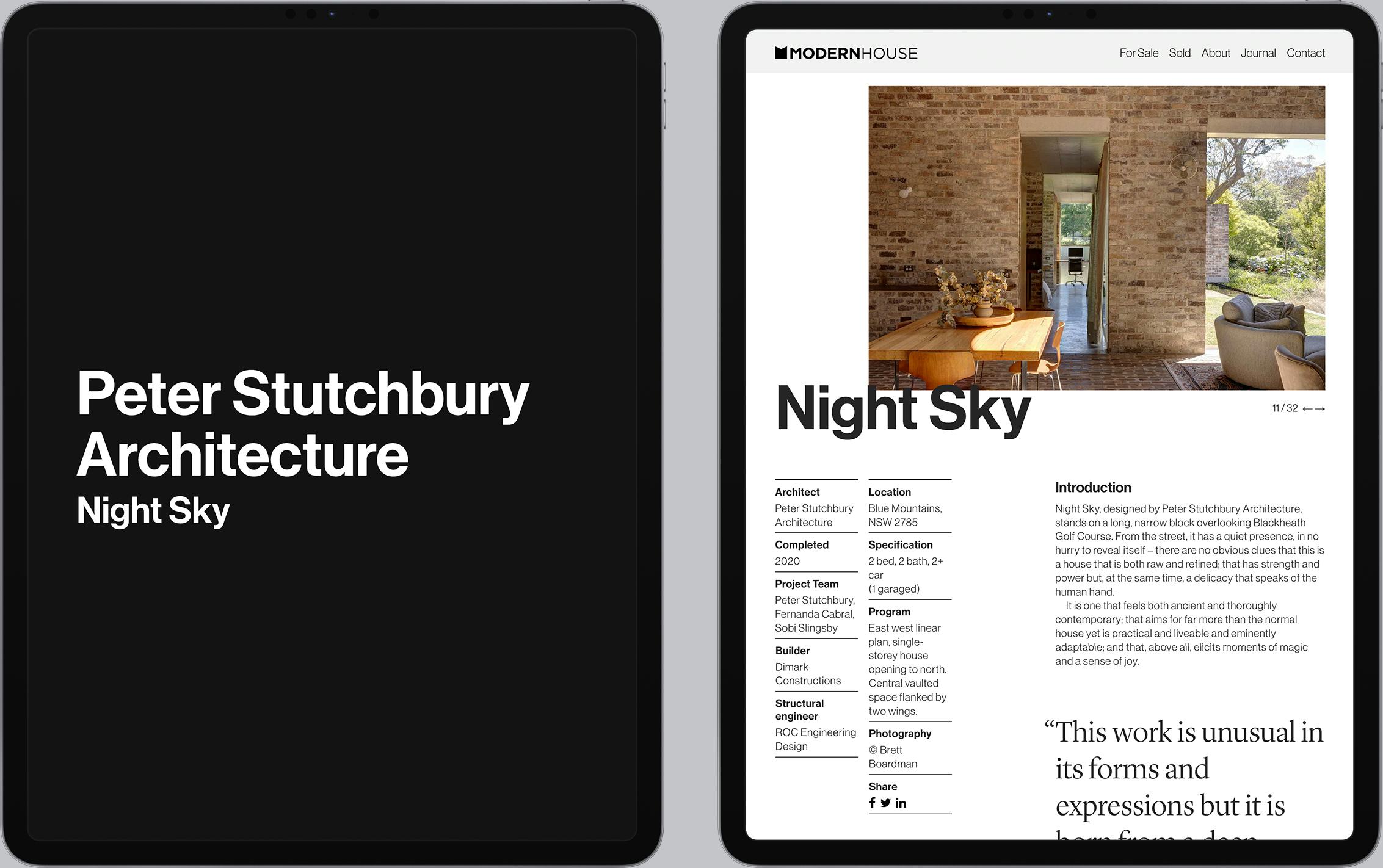 Night Sky - Peter Stutchbury - website on ipad